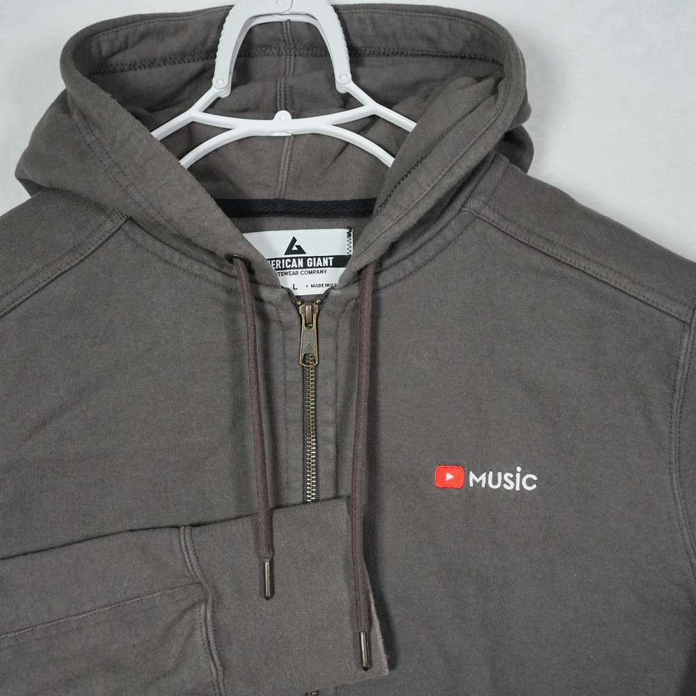 American Giant Mens YouTube Music Full Zip Hoodie Gray Cotton Made in USA Large
